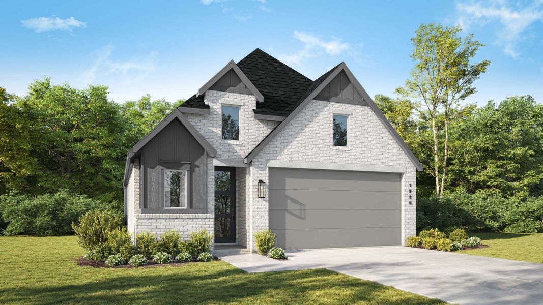 Representative exterior photo of a completed home built from the Preston Plan by Highland Homes in The Highlands, Porter, TX (Image 21).