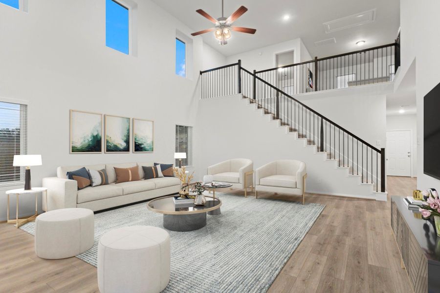 New CastleRock Communities home!  The Concho Plan!  Virtual stage. Two story dramatic wall of windows! Sweeping iron stairway! This amazing 4 Bedroom Home, Study, 3 1/2 Bathroom, Family Area, Game Room and more is complete and ready for your memories!