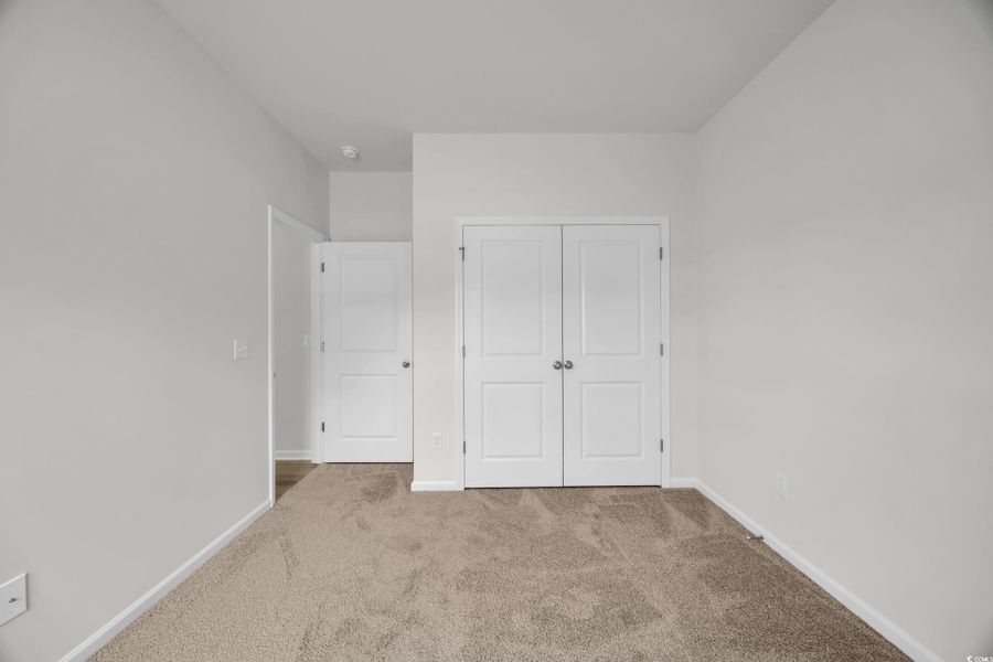 Unfurnished bedroom with carpet floors and a closet