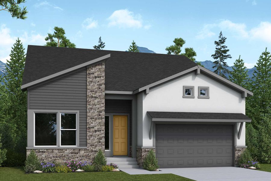 Front exterior of a new home in Cloverleaf - Pinnacle Collection, Monument, CO, highlighting curb appeal (Image 2). Front exterior of a new home in Cloverleaf - Pinnacle Collection, Monument, CO, highlighting curb appeal (Image 2).