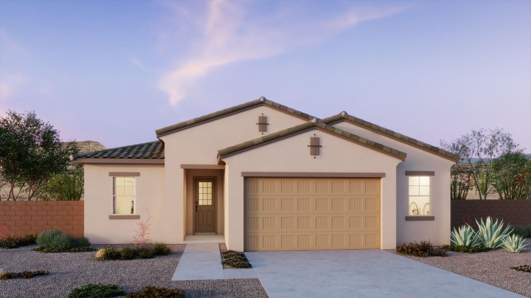 Front exterior of a home in the Saguaro Reserve II community, located in Marana, AZ (Image 19).