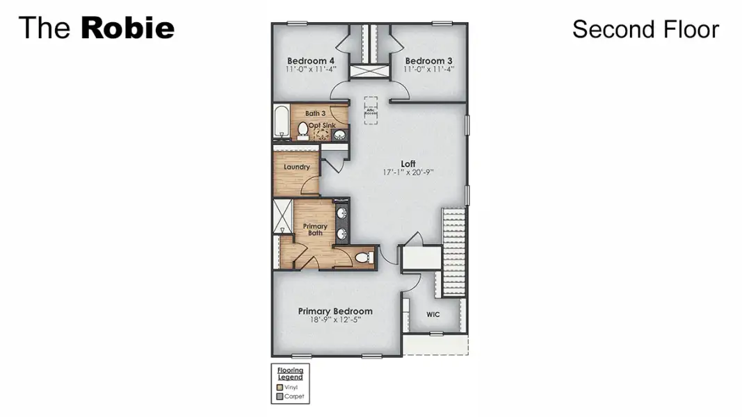 2D floor plan layout for the Robie by D.R. Horton in Saunders Village, Northwest, NC (Image 4).