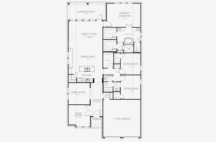 2D floor plan layout for the 2127W by Perry Homes in Juniper Springs 50', Lockhart, TX (Image 4).
