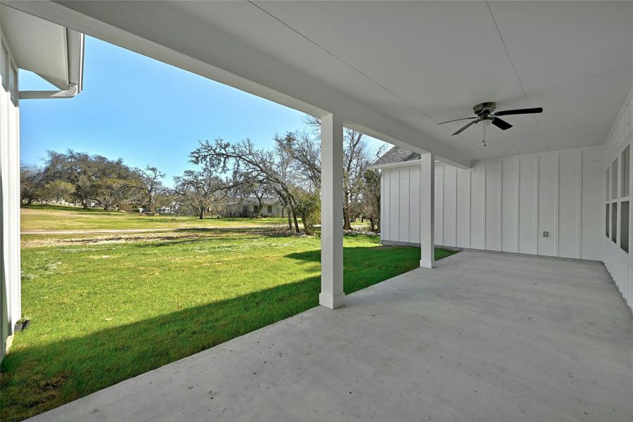 This spacious back patio offers a beautiful view of the Wimberley gold course and plenty of room to entertain and host family and friends!