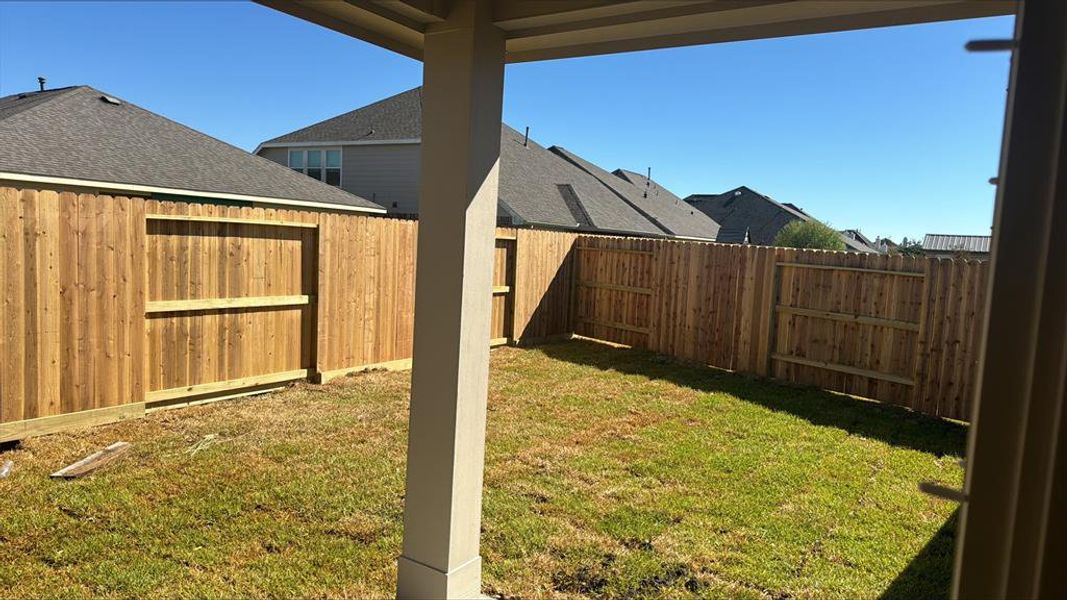 Covered patio in backyard