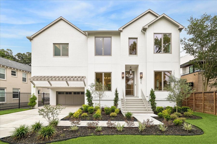 Front exterior of a new home in , Houston, TX, highlighting curb appeal (Image 1). Front exterior of a new home in , Houston, TX, highlighting curb appeal (Image 1).