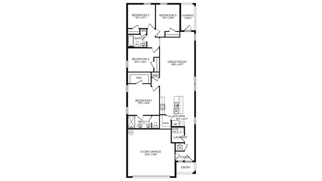 2D floor plan layout for the Harper by D.R. Horton in Westhaven at Heritage Harbour, Bradenton, FL (Image 4). 2D floor plan layout for the Harper by D.R. Horton in Westhaven at Heritage Harbour, Bradenton, FL (Image 4).
