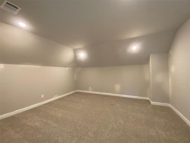 Awesome media room has no windows, can lights, and is pre-wired for surround sound to really enjoy movie nights & sports Awesome media room has no windows, can lights, and is pre-wired for surround sound to really enjoy movie nights & sports