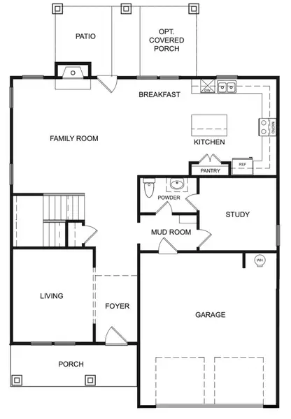 2D floor plan layout for the The Denmark by Direct Residential Communities in Stephens Landing, Loganville, GA (Image 3).