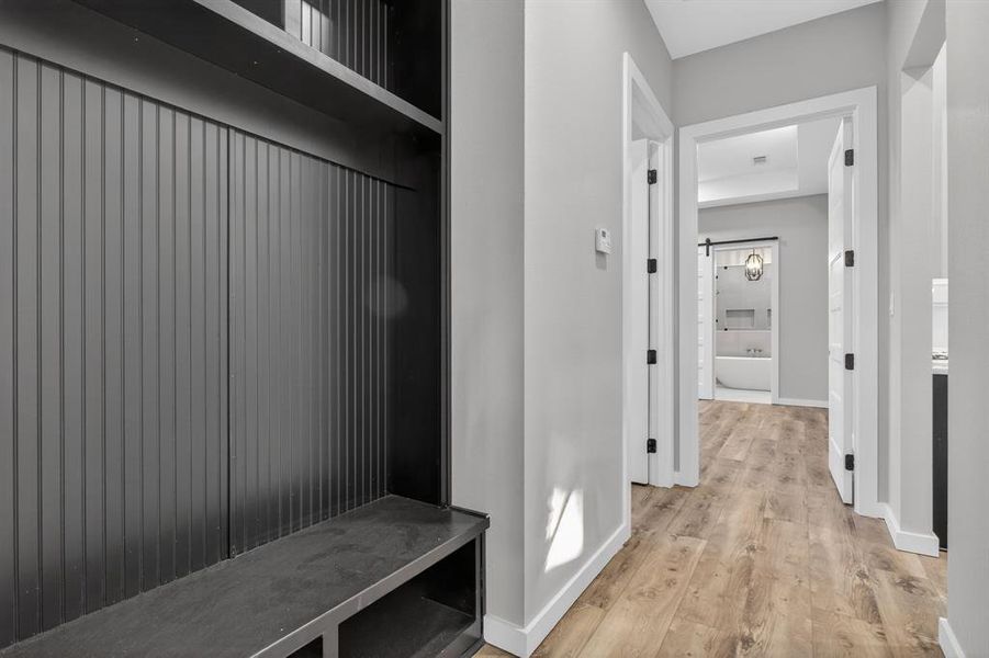 Mud area is off of the garage and next to the laundry room.