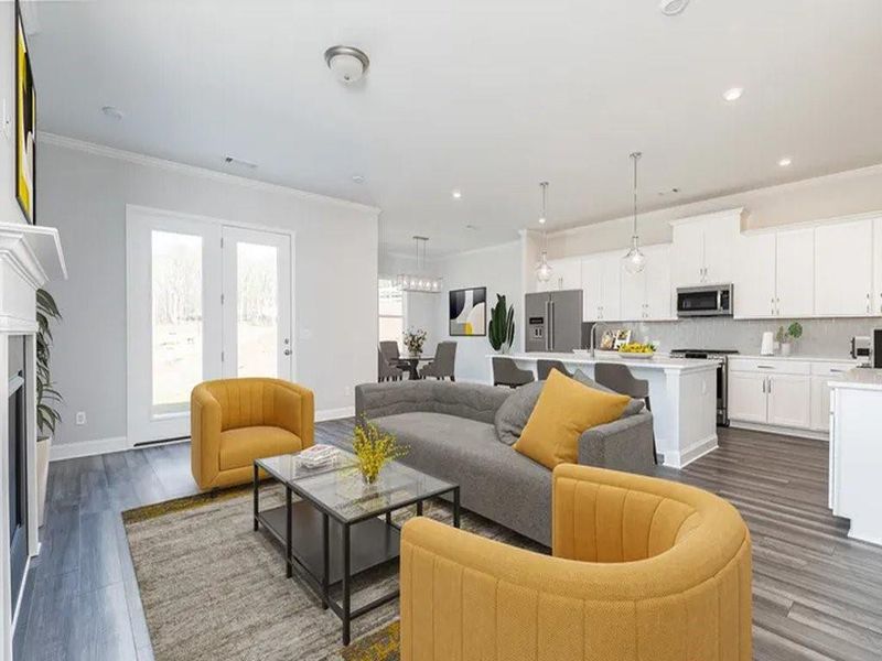 Furnished interior view inside a new home in The Beacon at Old Peachtree Single Family Homes, Lawrenceville (Image 3). Furnished interior view inside a new home in The Beacon at Old Peachtree Single Family Homes, Lawrenceville (Image 3).