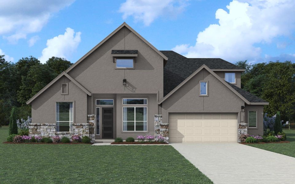 Representative exterior photo of a completed home built from the Brisbane 77′ by Chesmar Homes in Mesa Western, Cibolo, TX (Image 10).