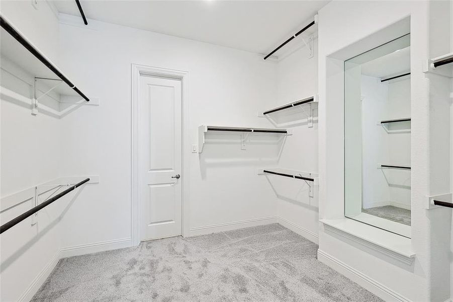 Spacious closet with light colored carpet