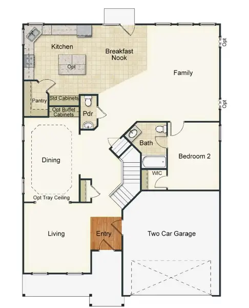 2D floor plan layout for the Hanover by Keystone Homes NC in Royal Pines, Trinity, NC (Image 3).