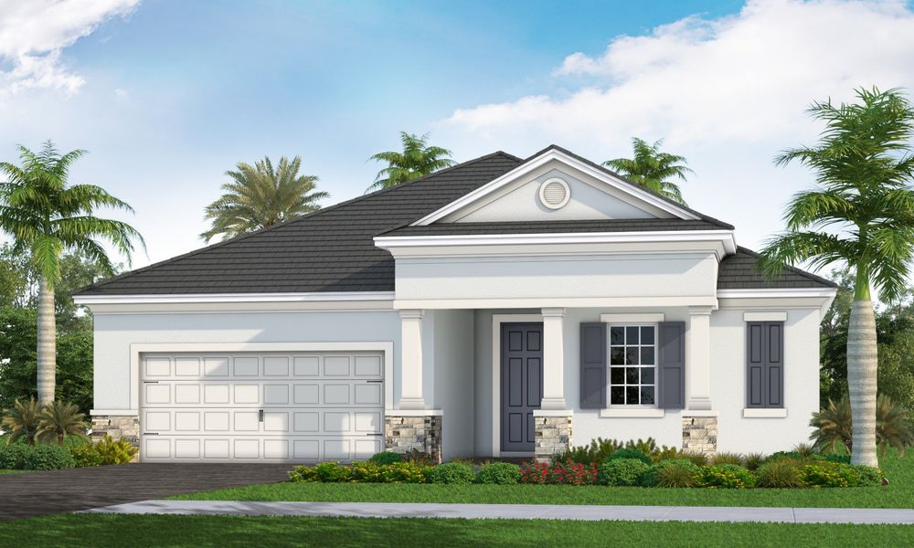 Representative exterior photo of a completed home built from the Endless Summer 4 by Neal Communities in Palm Grove, Bradenton, FL (Image 1). Representative exterior photo of a completed home built from the Endless Summer 4 by Neal Communities in Palm Grove, Bradenton, FL (Image 1).