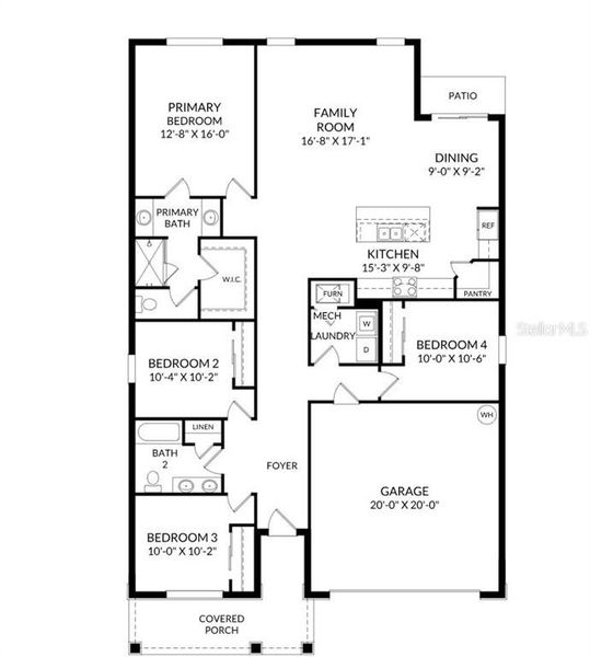 2D floor plan layout of this home in Covered Bridge at Liberty Bluff, Haines City, FL (Image 4).
