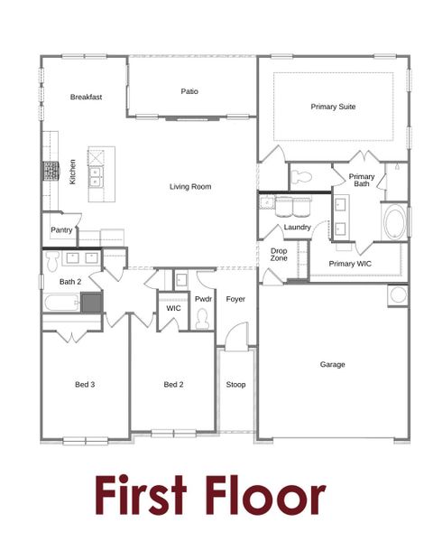 2D floor plan layout for the Blackburn Primary Suite on Main by Chafin Communities in Rosewood Lake Preserve, Hoschton, GA (Image 3). 2D floor plan layout for the Blackburn Primary Suite on Main by Chafin Communities in Rosewood Lake Preserve, Hoschton, GA (Image 3).