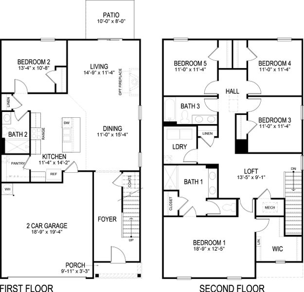 2D floor plan layout for the Robie by D.R. Horton in Harbor Crest, Ooltewah, TN (Image 2).