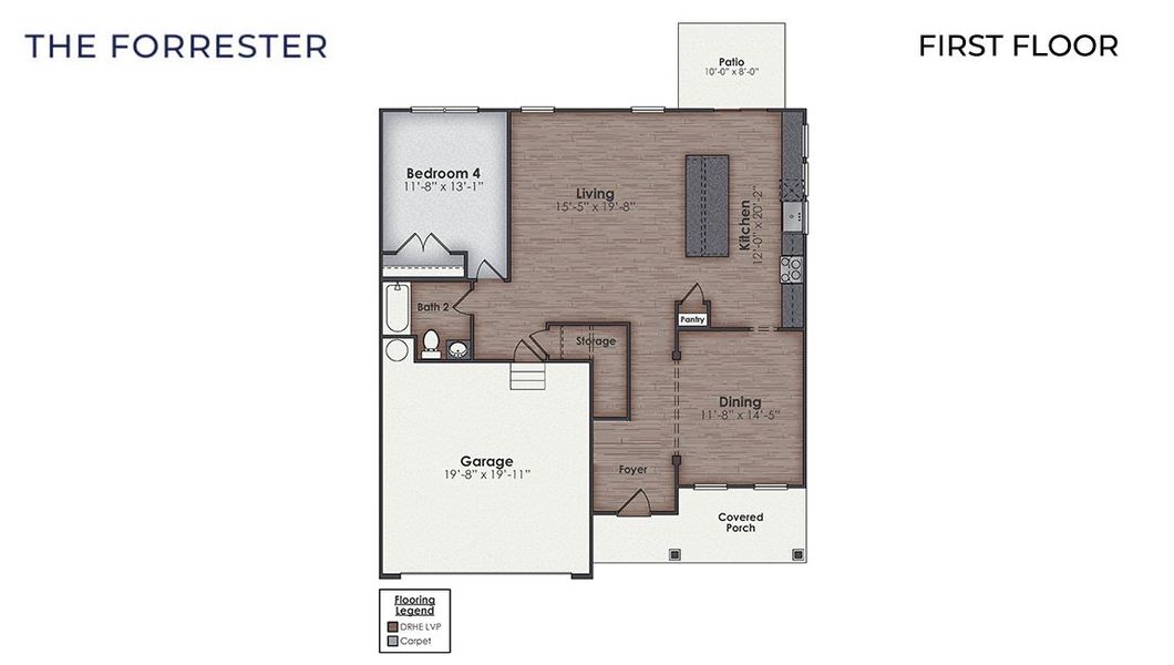 2D floor plan layout for the FORRESTER by D.R. Horton in Surfside Landing, Hubert, NC (Image 3).