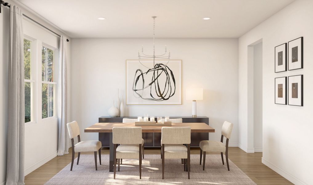 Dining room with chandelier off the foyer