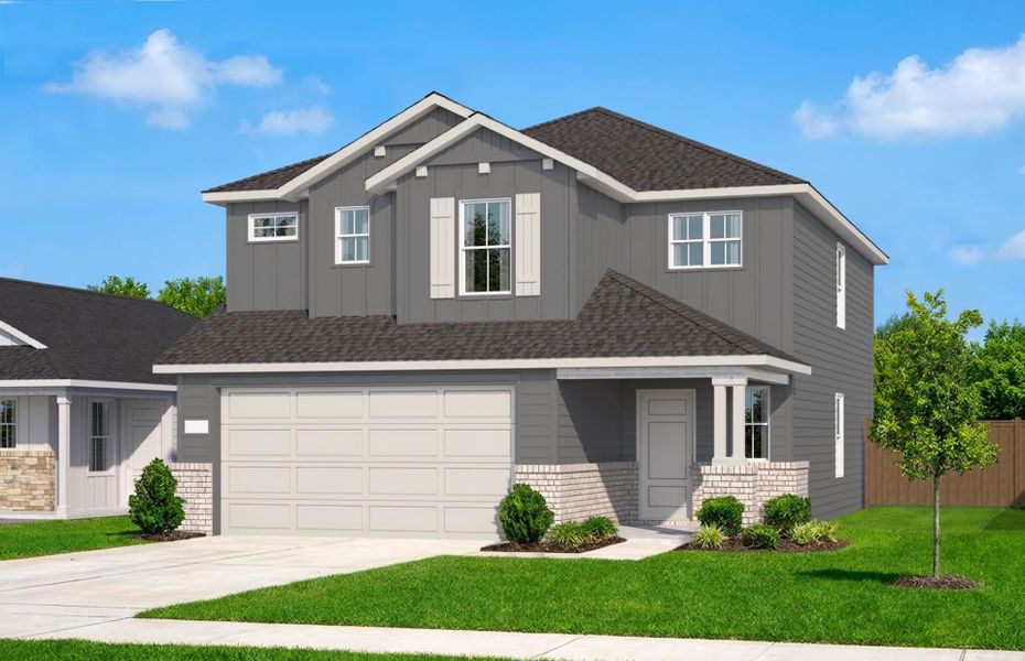 Representative exterior photo of a completed home built from the Coolidge by Pulte Homes in Saddleback at Santa Rita Ranch, Liberty Hill, TX (Image 22).