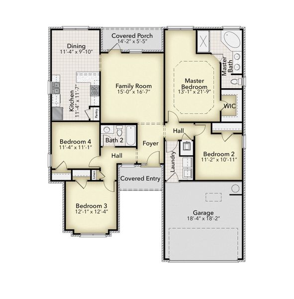 2D floor plan layout for the 1710 by Adams Homes in Blossom Grove, Milton, FL (Image 3).