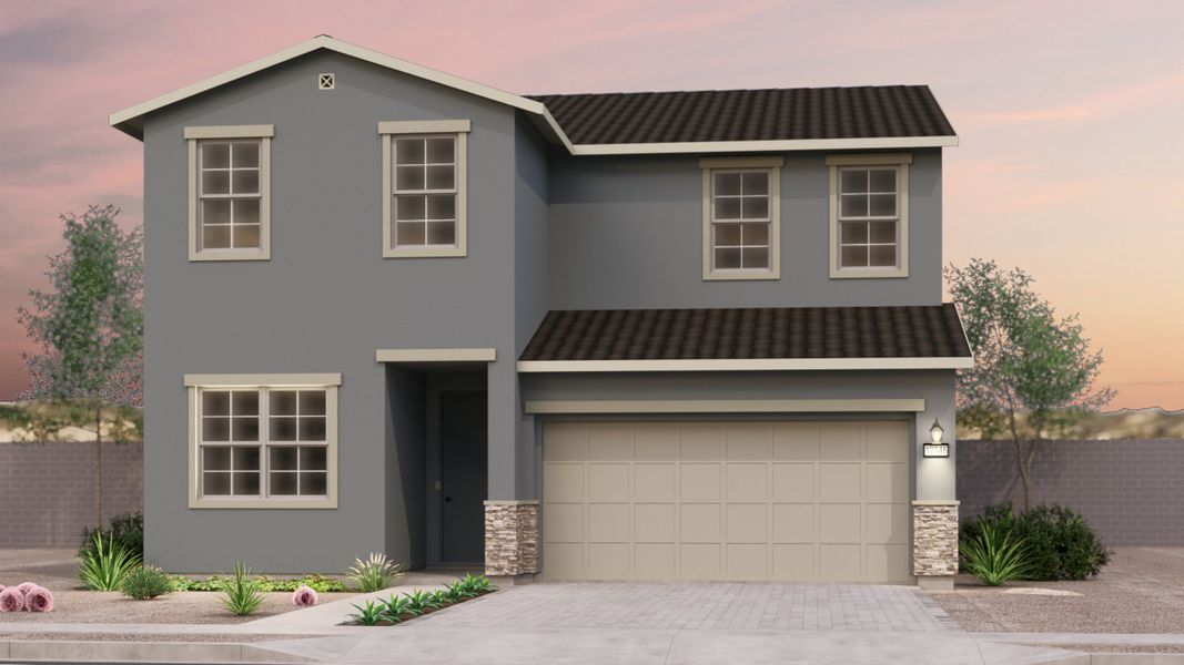 Representative exterior photo of a completed home built from the Rockrose by Brookfield Residential in Alamar, Avondale, AZ (Image 8). Representative exterior photo of a completed home built from the Rockrose by Brookfield Residential in Alamar, Avondale, AZ (Image 8).