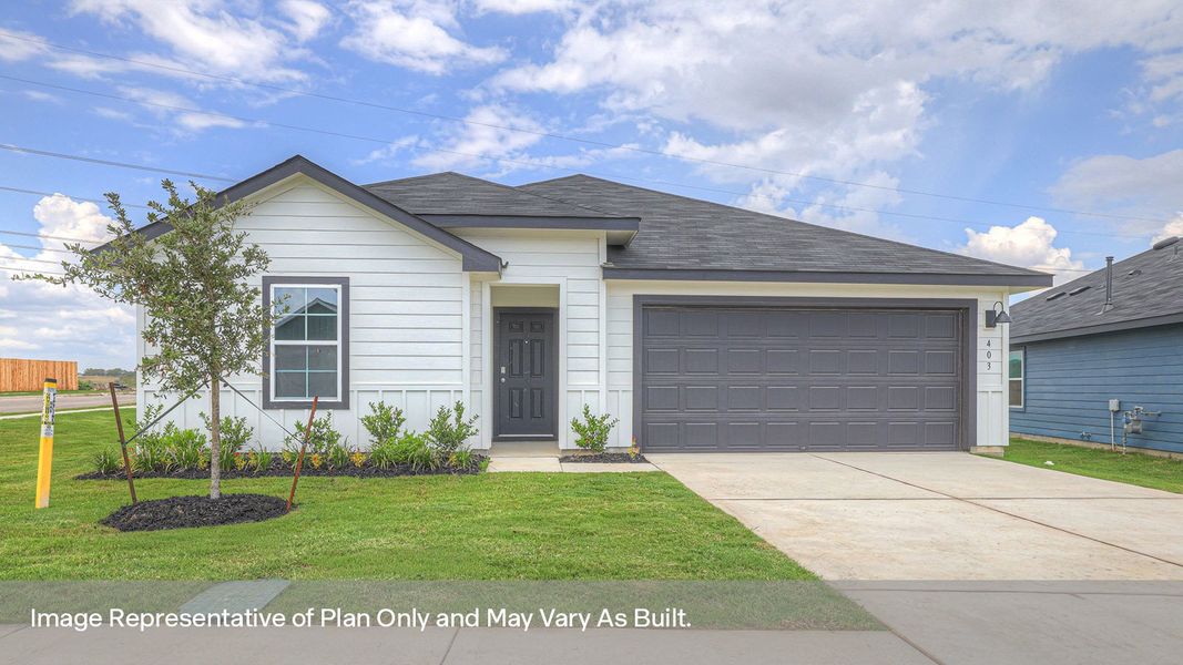 Representative exterior photo of a completed home built from the The Lakeway by D.R. Horton in Bollinger, Maxwell, TX (Image 1). Representative exterior photo of a completed home built from the The Lakeway by D.R. Horton in Bollinger, Maxwell, TX (Image 1).