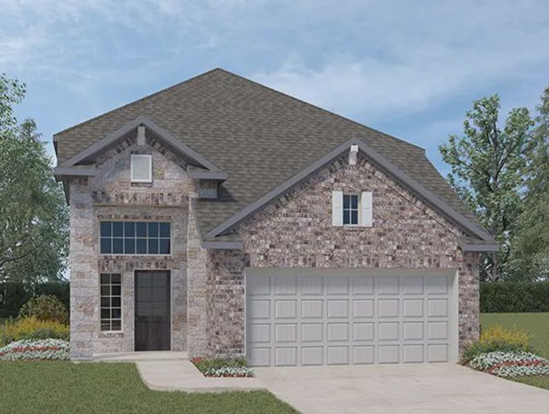 Front exterior of a new home in Jordan Ranch 40's, Fulshear, TX, highlighting curb appeal (Image 2).