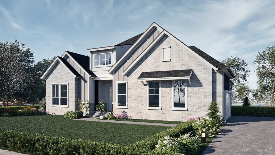 Burgess plan exterior rendering, representative of the completed home. Burgess plan exterior rendering, representative of the completed home.