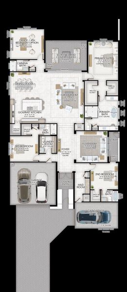 2D floor plan layout for the Kendall by GL Homes in Valencia Del Mar (55+), Boynton Beach, FL (Image 5).