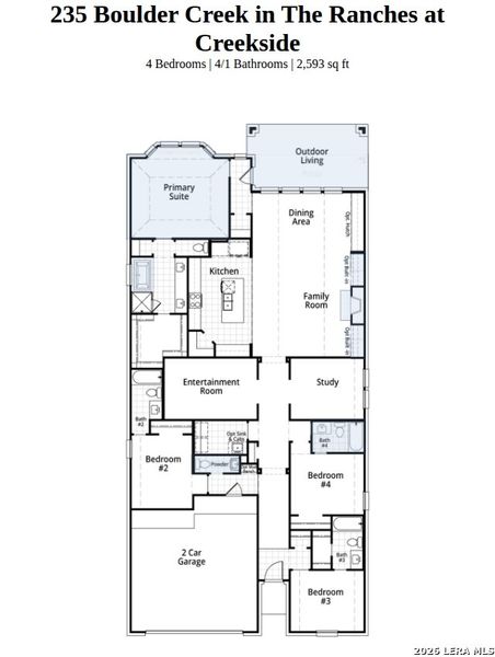 2D floor plan layout of this home in The Ranches at Creekside, Boerne, TX (Image 4).