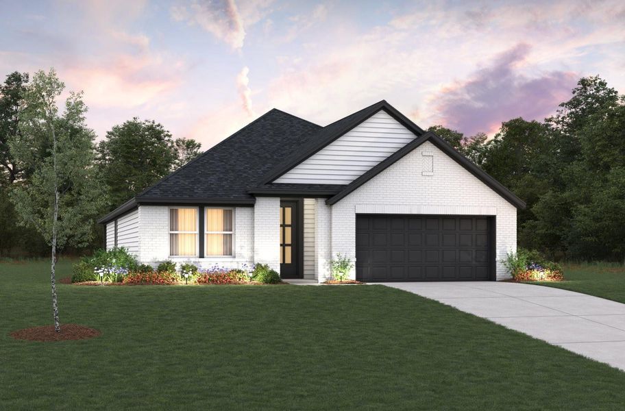 Front exterior of a new home in Laurel Landing, Alvin, TX, highlighting curb appeal (Image 1). Front exterior of a new home in Laurel Landing, Alvin, TX, highlighting curb appeal (Image 1).