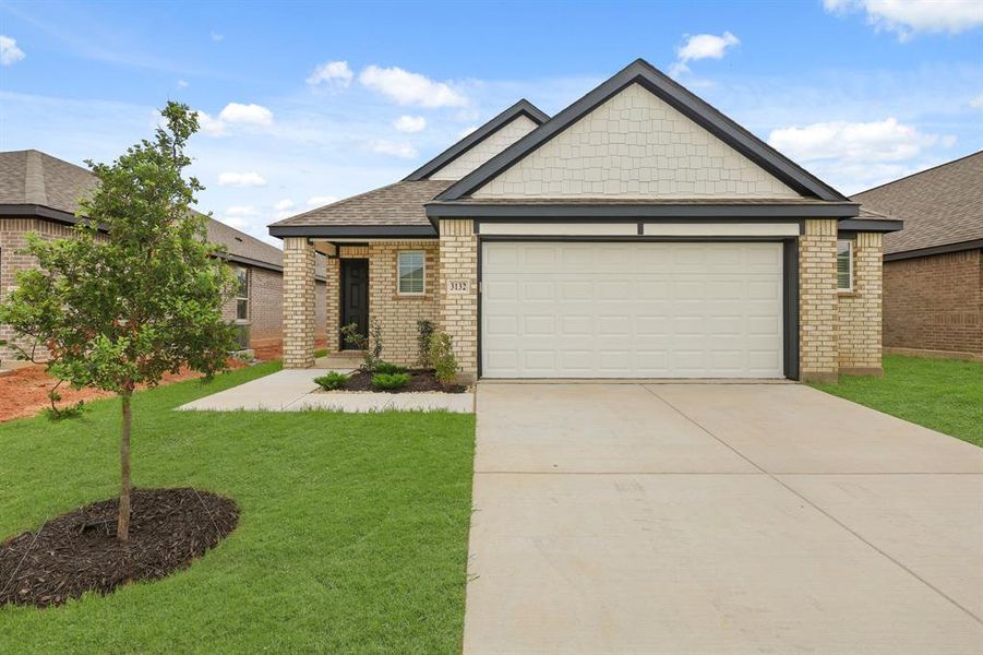 Front exterior of a new home in Burgess Meadows, Cleburne, TX, highlighting curb appeal (Image 2). Front exterior of a new home in Burgess Meadows, Cleburne, TX, highlighting curb appeal (Image 2).
