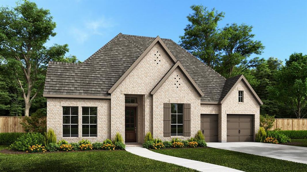 Front exterior of a new home in Walsh Ranch 60', Fort Worth, TX, highlighting curb appeal (Image 1). Front exterior of a new home in Walsh Ranch 60', Fort Worth, TX, highlighting curb appeal (Image 1).