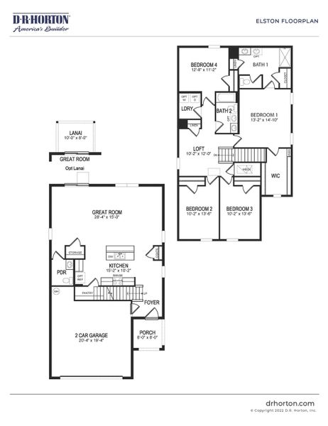 2D floor plan layout for the Elston by D.R. Horton in Venetian Grove, Vero Beach, FL (Image 3).