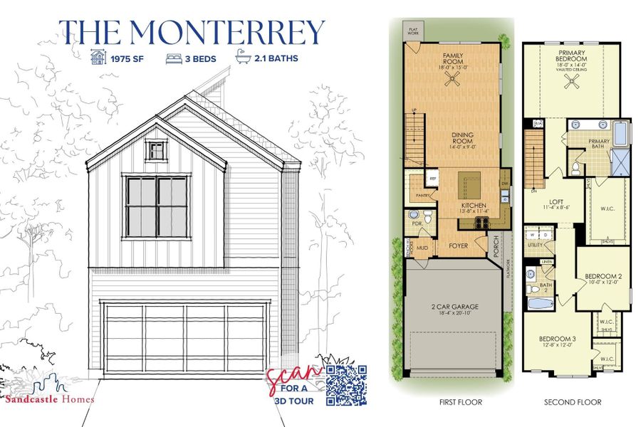 Explore the possibilities at the Monterrey floor plan where first-floor living, second-floor flex space, and smart storage at every turn lays a foundation for everyday living.
