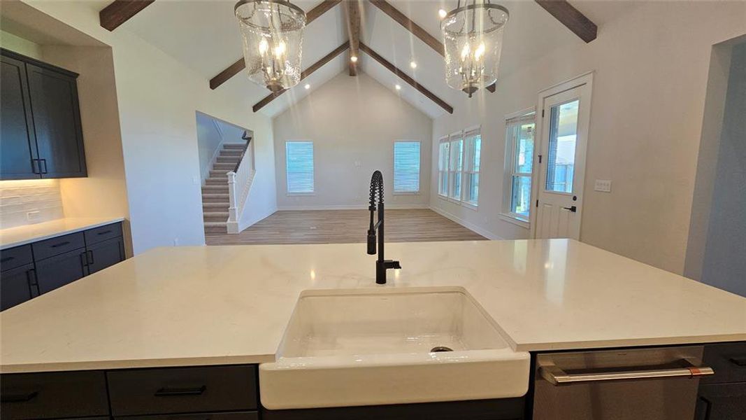 Farmhouse sink in kitchen