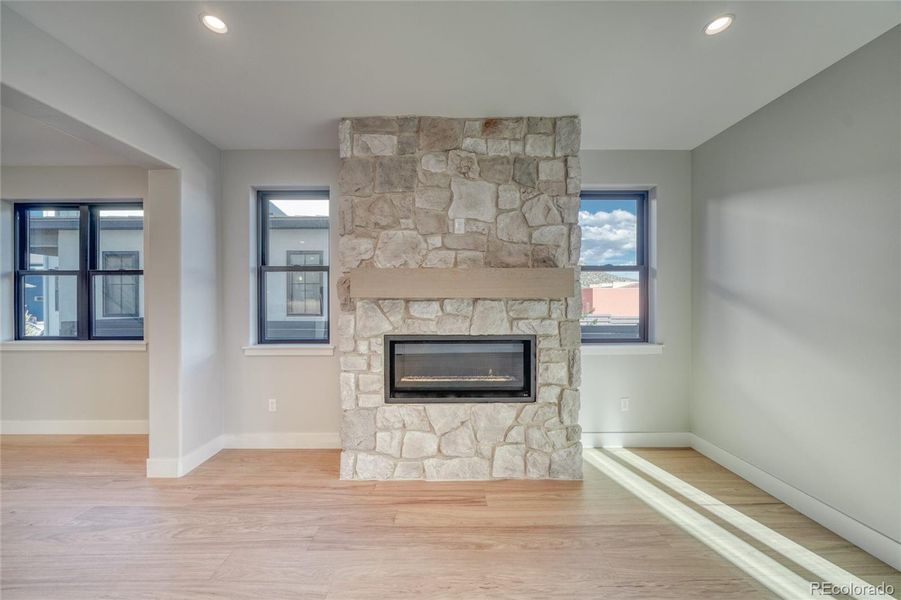 Gas Fireplace with Stone Hearth