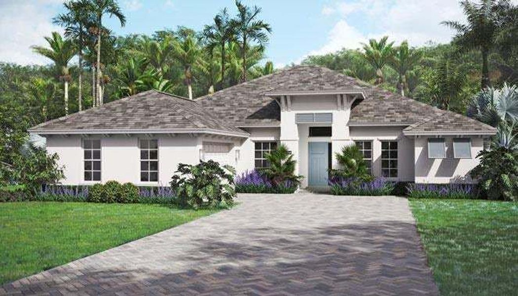 Representative exterior photo of a completed home built from the Weston Signature by GHO Homes in High Pointe, Vero Beach, FL (Image 1).
