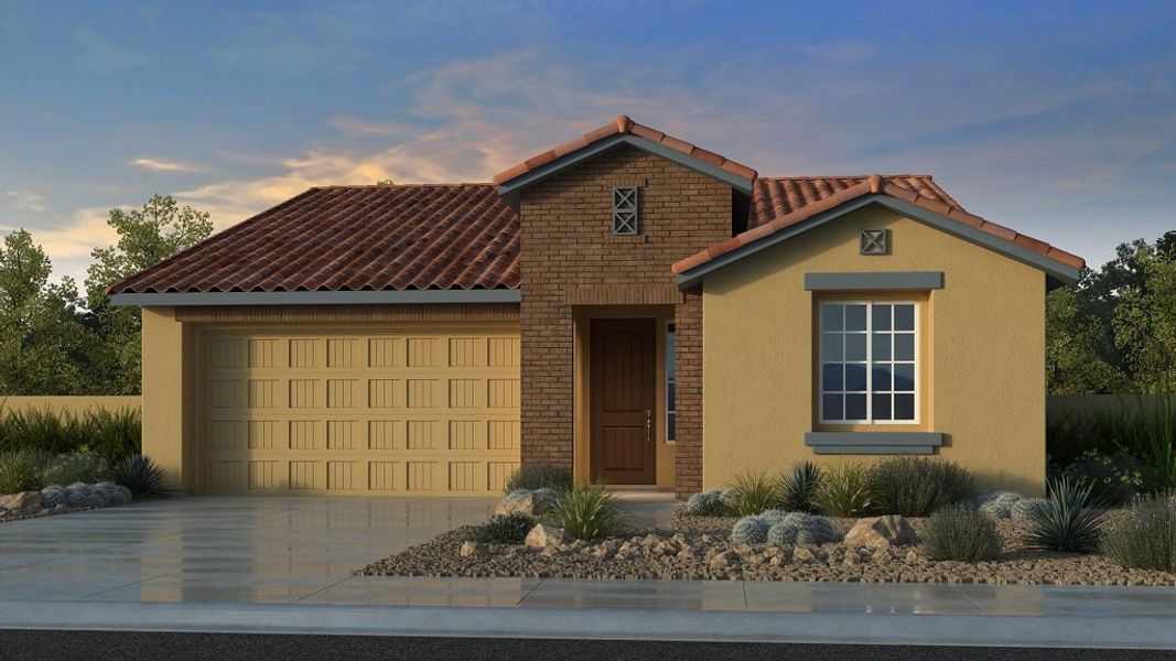 Front exterior of a new home in Parkside, Avondale, AZ, highlighting curb appeal (Image 1). Front exterior of a new home in Parkside, Avondale, AZ, highlighting curb appeal (Image 1).