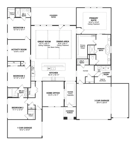 2D floor plan layout for the Austin by K. Hovnanian® Homes in Magnolia Trails, Needville, TX (Image 3). 2D floor plan layout for the Austin by K. Hovnanian® Homes in Magnolia Trails, Needville, TX (Image 3).