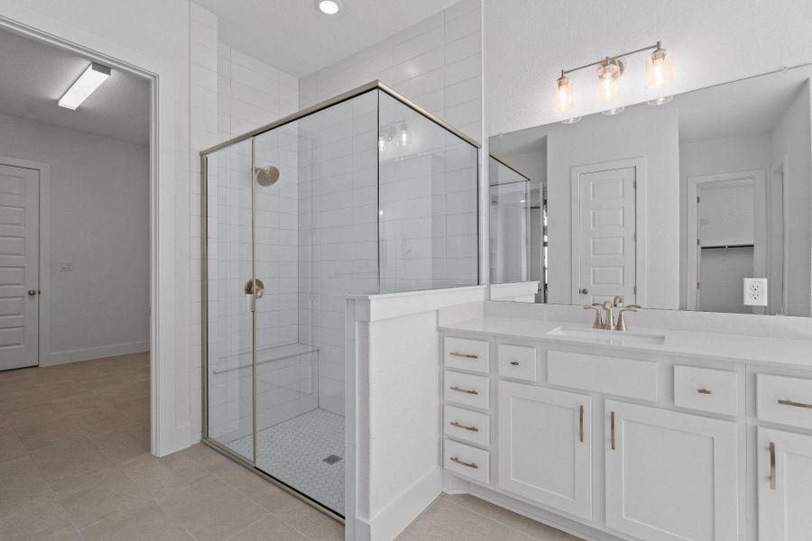 Primary Bath retreat with dual vanities & Walk-in Shower