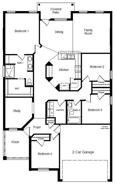 2D floor plan layout for the Meridian by D.R. Horton in Mustang Ridge, Andrews, TX (Image 3).