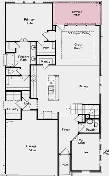 Additional Highlights Include: Double doors at flex space, 12' Pop-up ceiling at gathering room, and windows at flex/study.