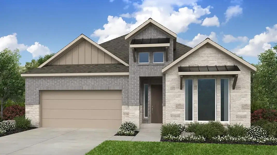 Representative exterior photo of a completed home built from the Enfield by Taylor Morrison in Eastwood, Manor, TX (Image 22).