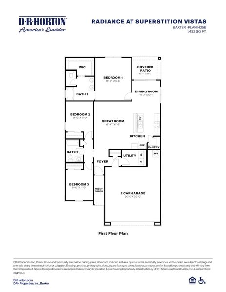 2D floor plan layout for the Baxter by D.R. Horton in Radiance at Superstition Vistas, Apache Junction, AZ (Image 1). 2D floor plan layout for the Baxter by D.R. Horton in Radiance at Superstition Vistas, Apache Junction, AZ (Image 1).