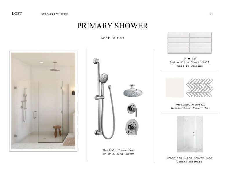 Loft Look Palette 3: Primary Bathroom Selection Sheet (*Artist rendering used for illustration purposes only.) Loft Look Palette 3: Primary Bathroom Selection Sheet (*Artist rendering used for illustration purposes only.)