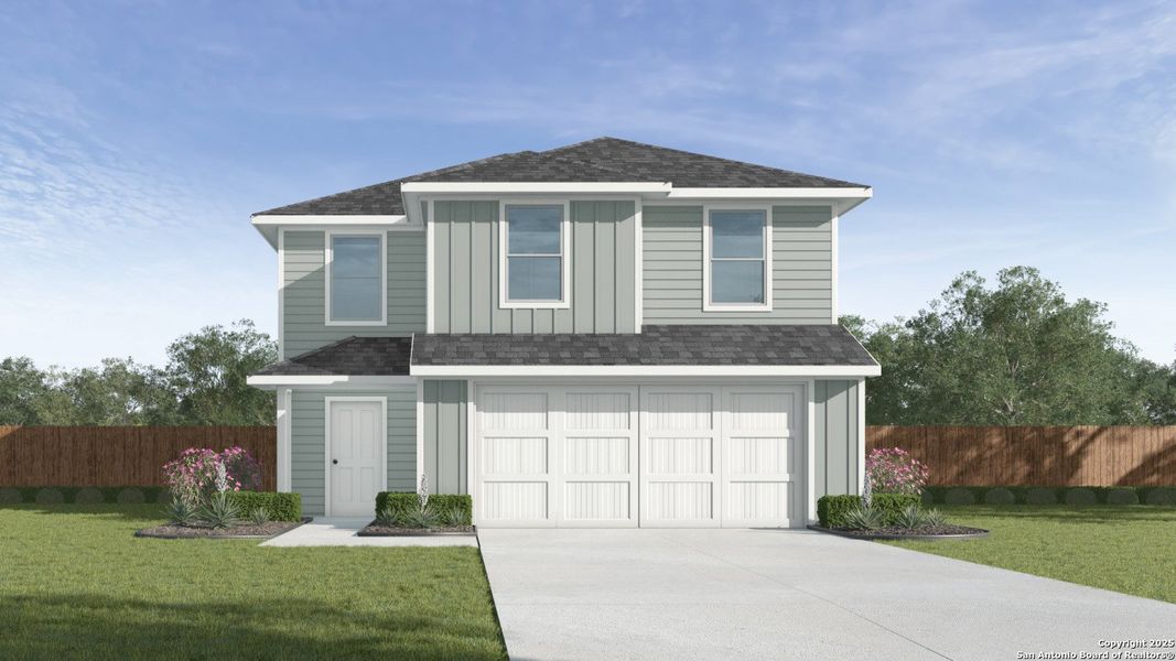 Front exterior of a new home in Swenson Heights, Seguin, TX, highlighting curb appeal (Image 2). Front exterior of a new home in Swenson Heights, Seguin, TX, highlighting curb appeal (Image 2).