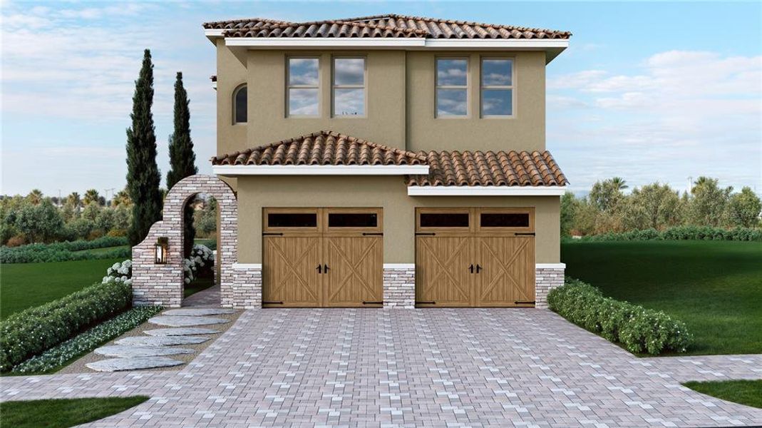 Front exterior of a new home in , Montverde, FL, highlighting curb appeal (Image 1). Front exterior of a new home in , Montverde, FL, highlighting curb appeal (Image 1).